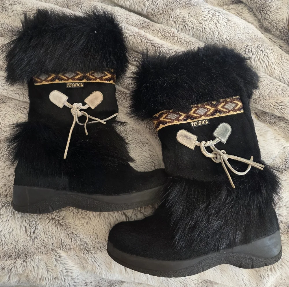 Vintage Tecnica Black Fur Après Ski Boots | Size 6.5- 7 | Made in Italy